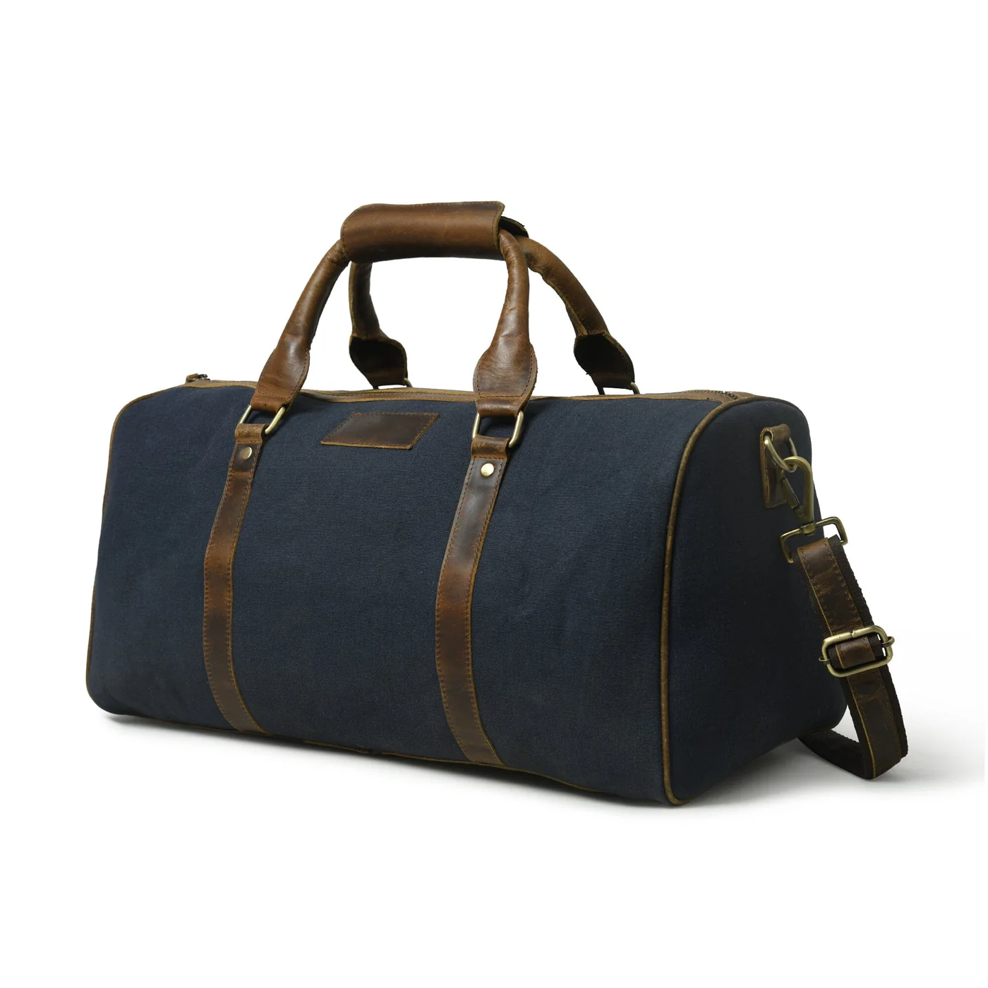 54_85abaca1-b247-476a-8dbe-963ae56cb313_1400x1400.webp Campbell Blue Canvas & Buffalo Leather Duffel Bag – Handcrafted Travel & Weekend Bag - Image 1