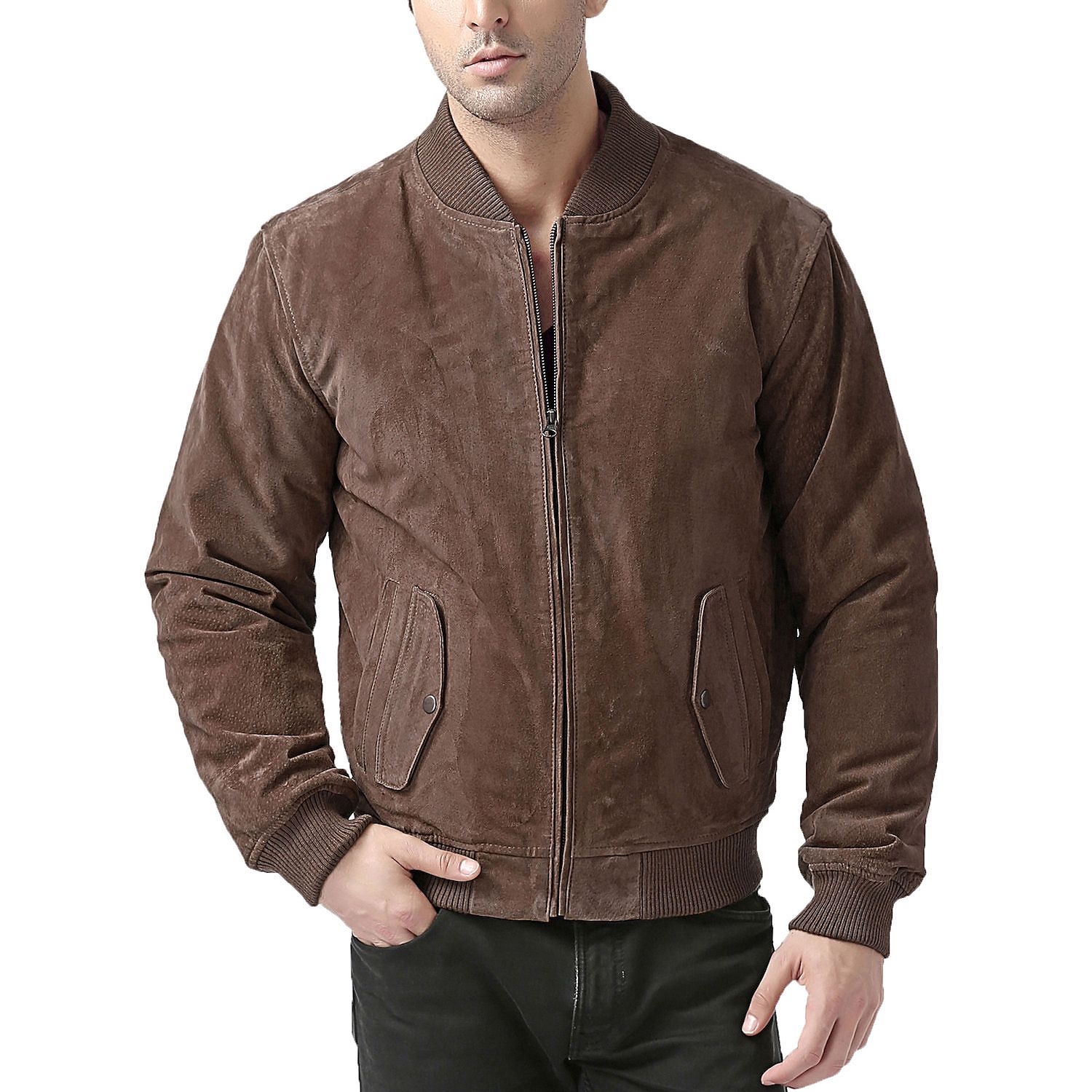 6981989_Brown.jpeg Men’s BGSD Urban Suede Leather Bomber Jacket - Image 1
