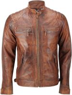 Men's Classic Distressed Brown Biker Jacket