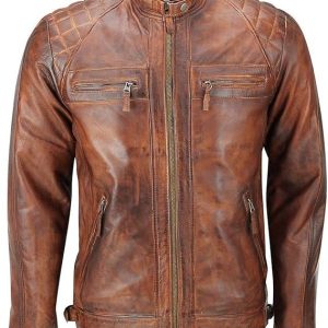 Men's Classic Distressed Brown Biker Jacket