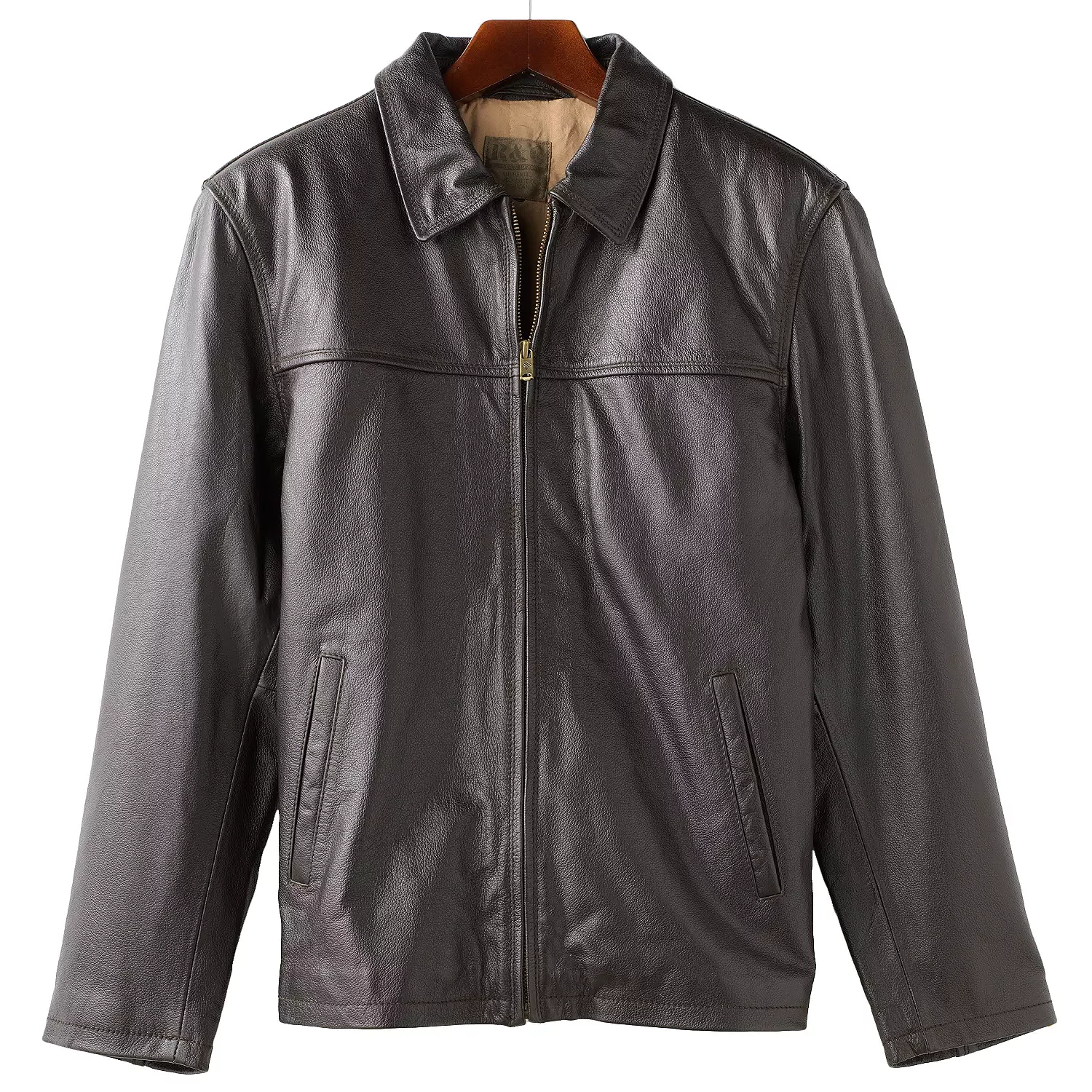 884907_Brown.webp Men’s R and O Open-Bottom Leather Bomber Jacket - Image 1